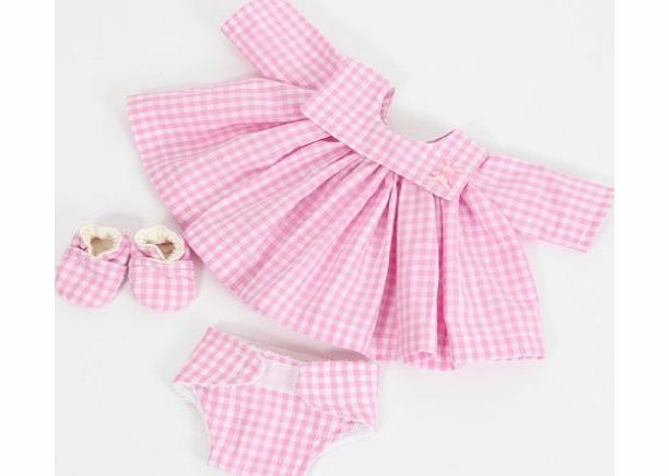 FRILLY LILY COMPLETE PINK GINGHAM DRESS/NAPPY/BOOTEES OUTFIT FOR 12-14 INCH [30-35 cm] DOLL SUCH AS GOTZ,COROLLE,ZAPF,MY LITTLE BABY BORN,MY FIRST BABY ANNABELL. FROM FRILLY LILY[DOLL NOT INCLUDED]